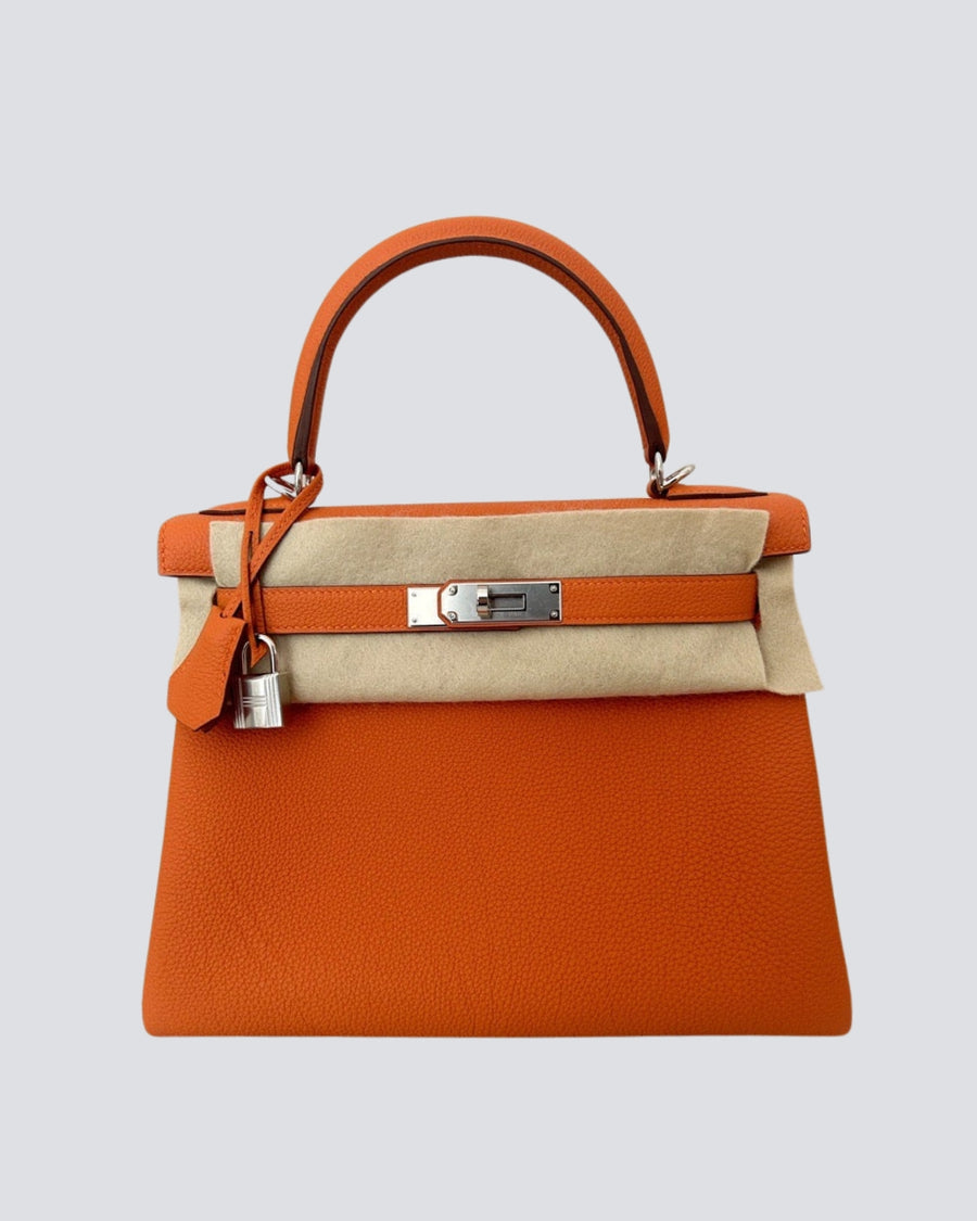 Hermès Orange Kelly 28cm Bag in Togo Leather With Palladium Hardware