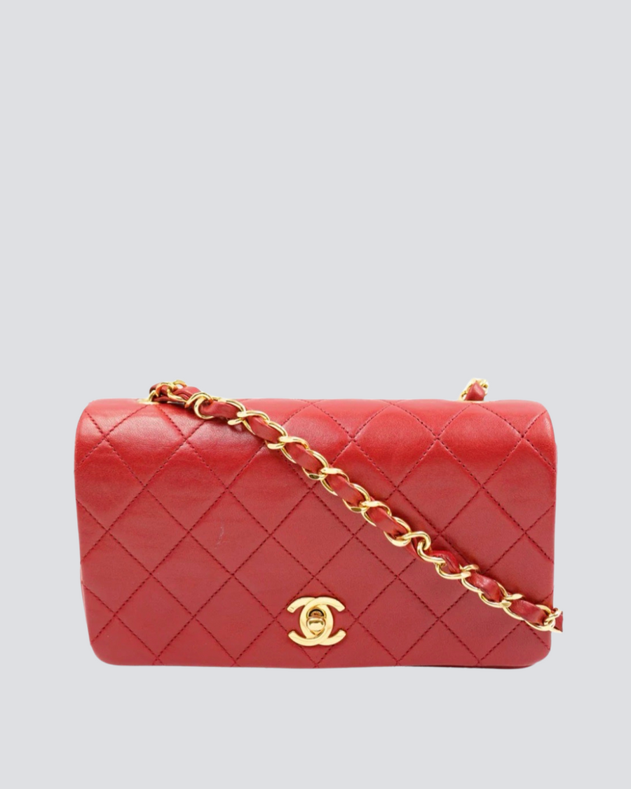 Chanel Red Vintage Flap Bag in Lambskin Leather With 24K Gold Hardware