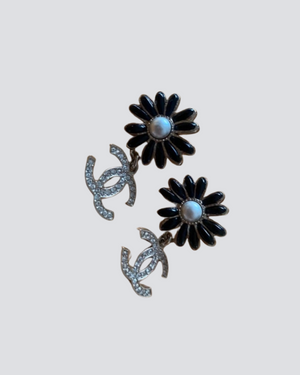 Chanel Black Chanel Daisy Earrings With Silver Hardware
