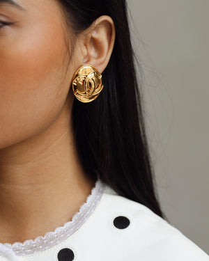 Chanel 94P Vintage Gold Medallion Clip On Earrings with CC Logo Detail