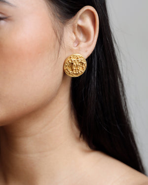 Chanel Coco Mark Vintage CC Textured Clip-On Earrings