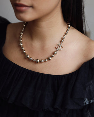 Chanel 21/S Gold Metal Beaded Necklace with CC Logo Details
