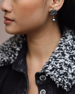 Chanel 15/A Black CC Earrings with Pearl Detail