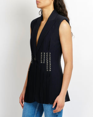 Alexander Mcqueen Black Sleeveless Blazer-Style Jacket with Laced Front Details Size IT 42 (UK 10) RRP £2,690