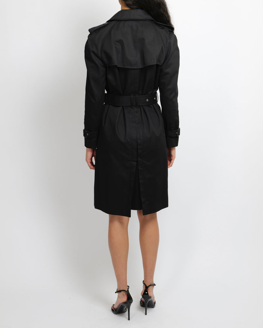 Saint Laurent Black Belted Trench Coat with Buckle Details Size FR 42 (UK 14)