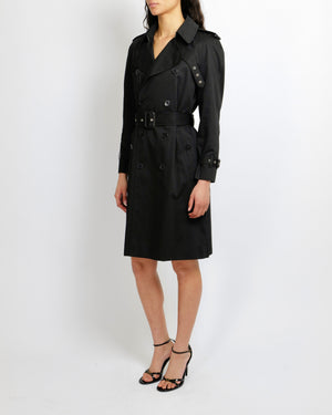 Saint Laurent Black Belted Trench Coat with Buckle Details Size FR 42 (UK 14)