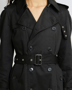 Saint Laurent Black Belted Trench Coat with Buckle Details Size FR 42 (UK 14)