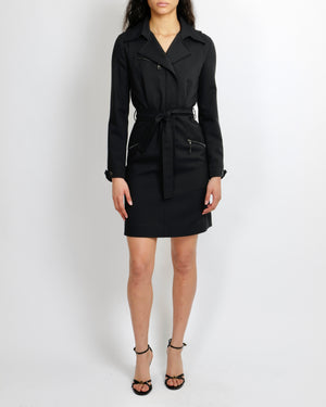 Louis Vuitton Black Trench Coat Dress with Belt and LV logo Zip Details Size FR 36 (UK 8)