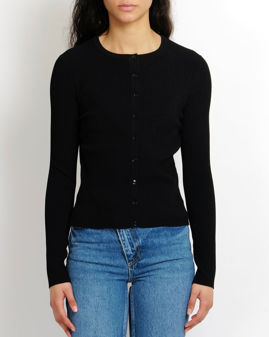 Alexander McQueen Black Ribbed Long-Sleeved Cardigan Size M (UK 10)