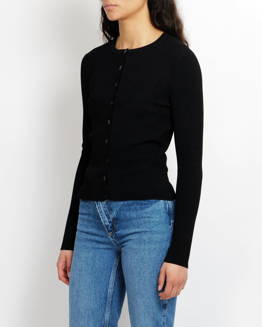 Alexander McQueen Black Ribbed Long-Sleeved Cardigan Size M (UK 10)