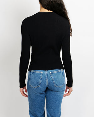 Alexander McQueen Black Ribbed Long-Sleeved Cardigan Size M (UK 10)