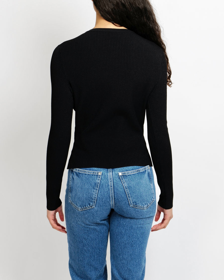 Alexander McQueen Black Ribbed Long-Sleeved Cardigan Size M (UK 10)