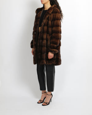 245 Saint Honoré Brown Mink Fur Hooded Coat Size FR 36 (UK 8)