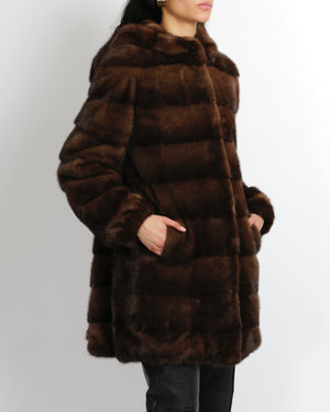 245 Saint Honoré Brown Mink Fur Hooded Coat Size FR 36 (UK 8)
