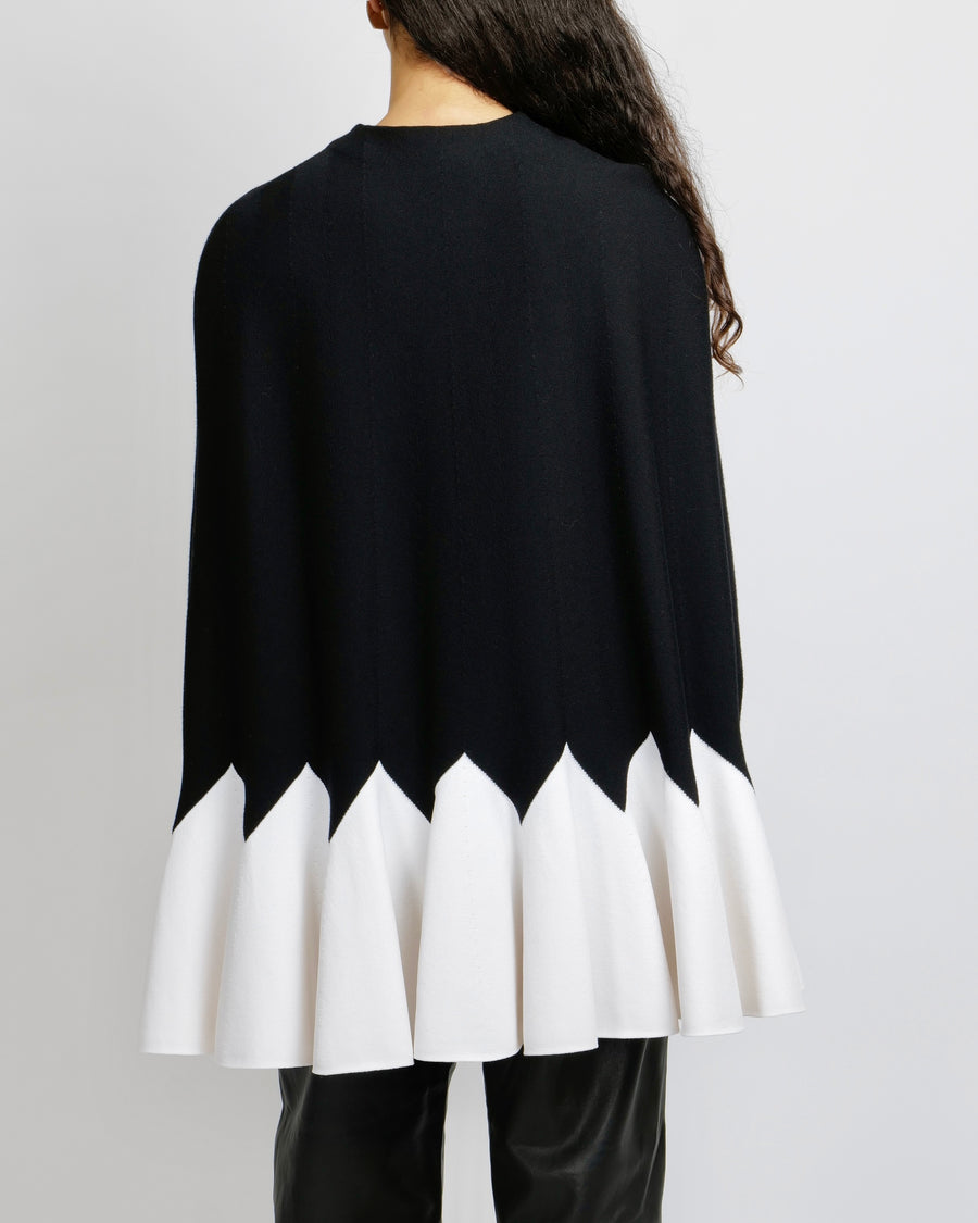 Alexander Mcqueen Black Wool-Blend Cape with Cream ZigZag Contrast Size M (UK 10) RRP £1,780