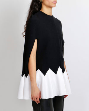 Alexander Mcqueen Black Wool-Blend Cape with Cream ZigZag Contrast Size M (UK 10) RRP £1,780