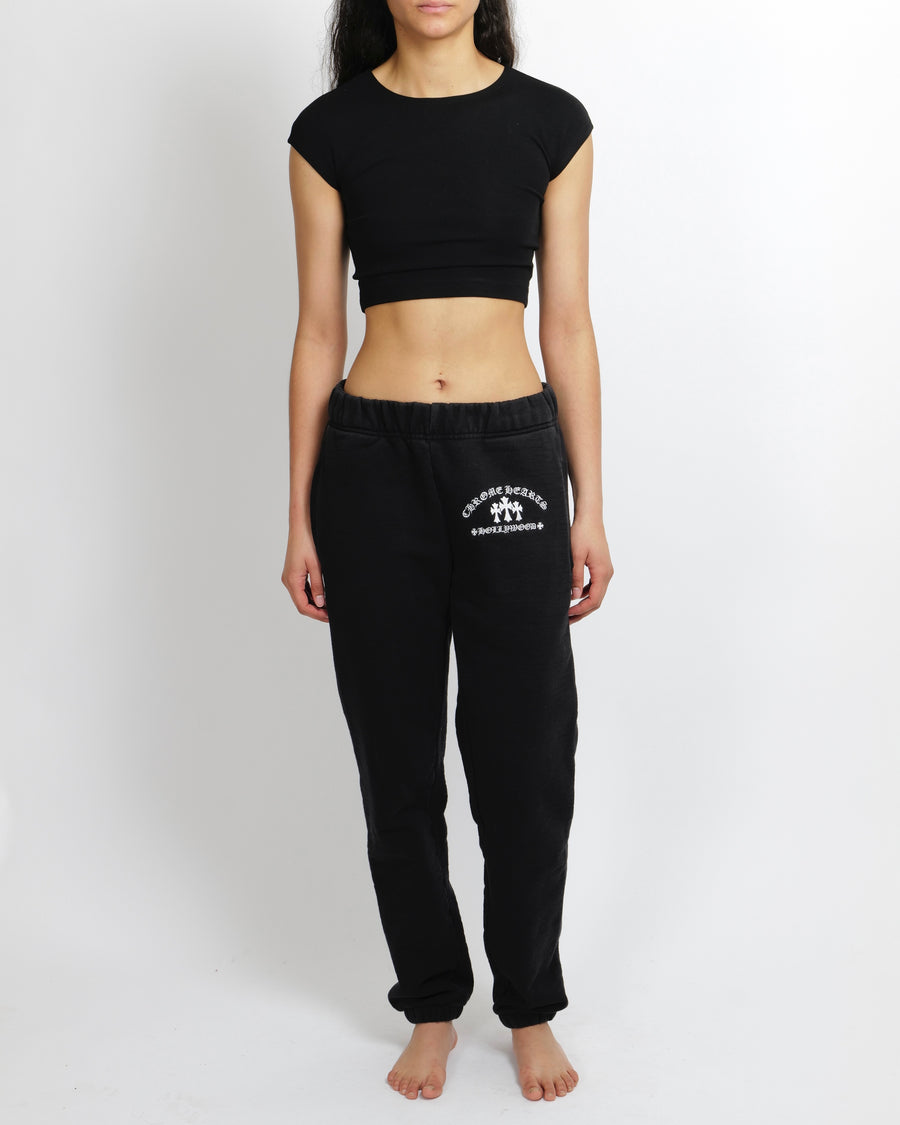 Chrome Hearts Black Hollywood Sweatpants with White Logo Embroidery and Drawstring Detail Size S (UK 8)