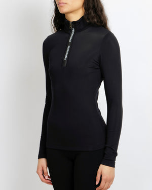Fendi Black Technical High-Neck Top with White Logo Zipper Detail Size IT 38 (UK 6)