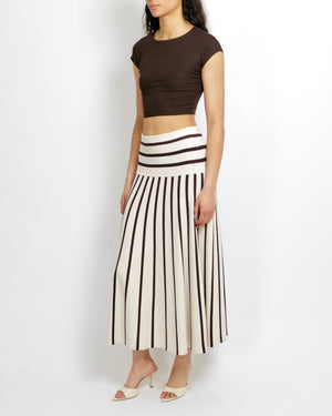 Zimmermann Cream and Brown Striped Knit Maxi Skirt with Waistband Detail Size 2 (UK 12) RRP £495