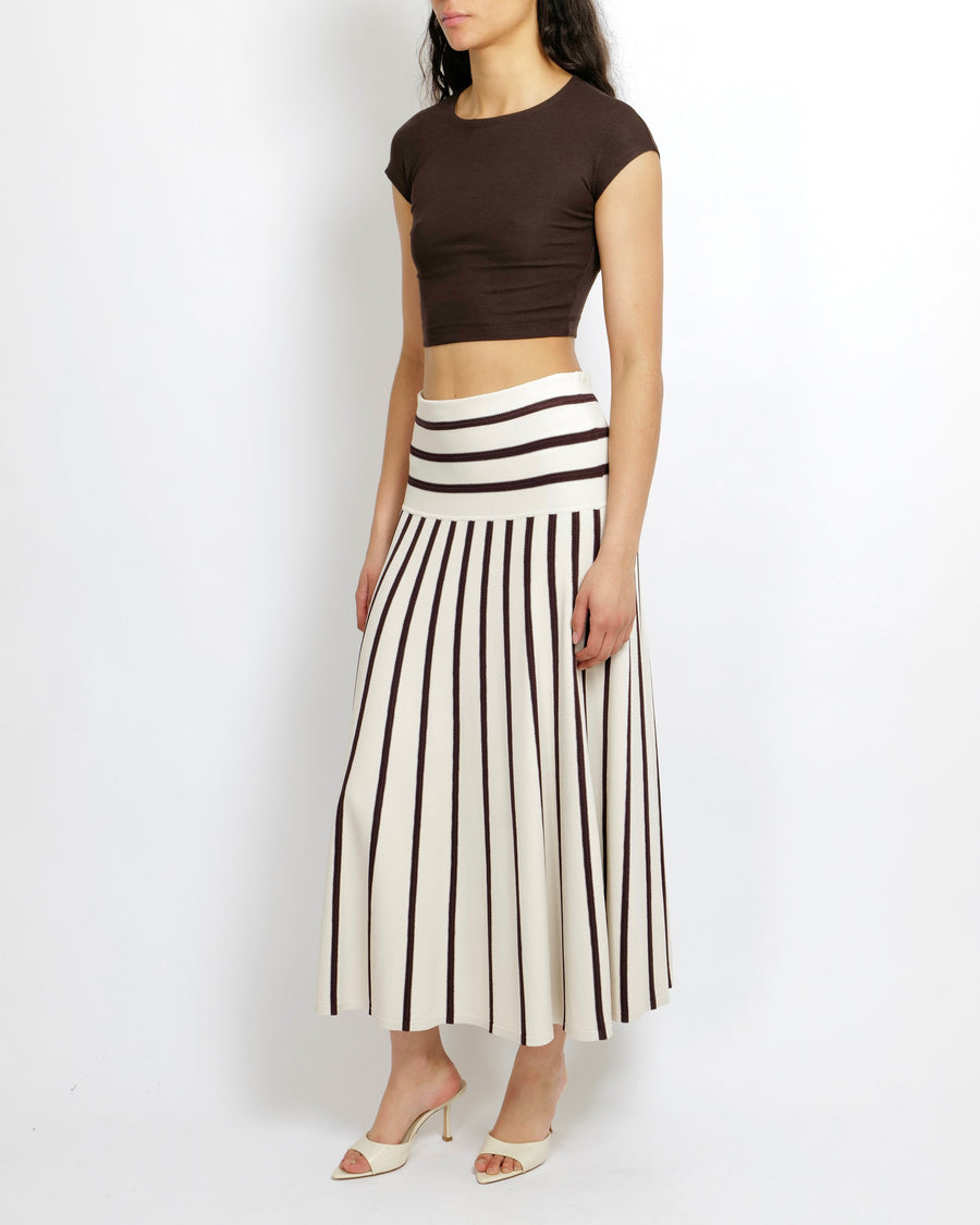 Zimmermann Cream and Brown Striped Knit Maxi Skirt with Waistband Detail Size 2 (UK 12) RRP £495