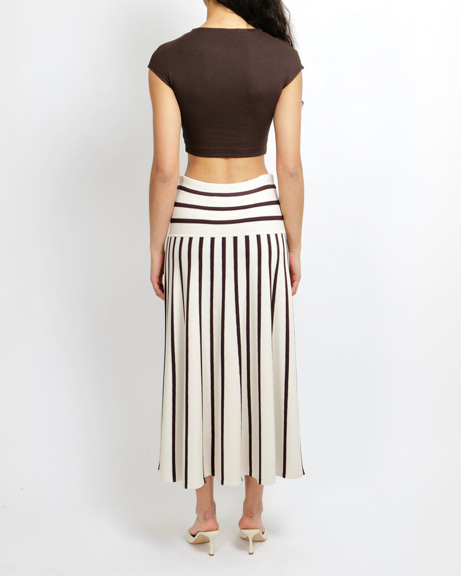 Zimmermann Cream and Brown Striped Knit Maxi Skirt with Waistband Detail Size 2 (UK 12) RRP £495
