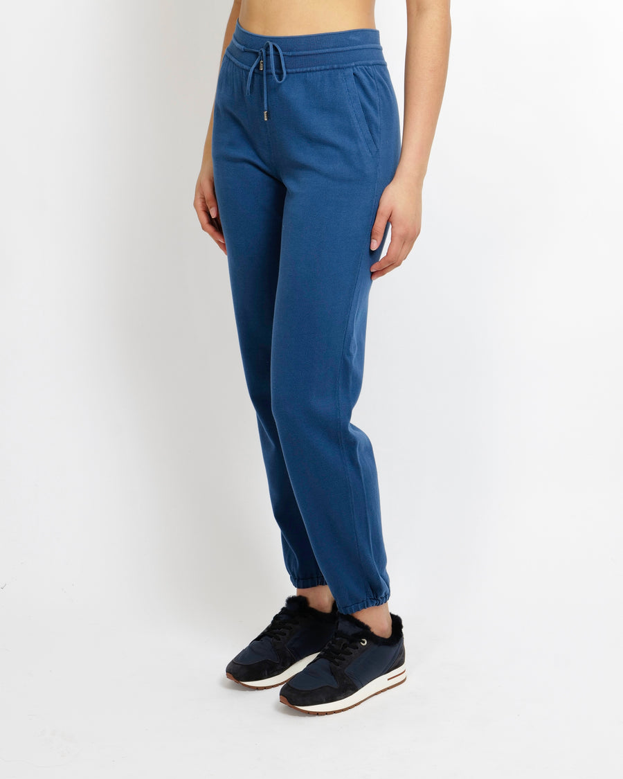 Loro Piana Blue Sweatpants with Back Pocket and Drawstring and Silver Logo Detail Size IT 40 (UK 8)