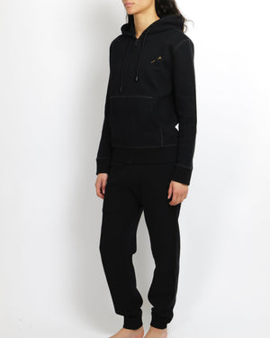 Louis Vuitton Staples Edition Black Hooded Jumper and Sweatpants Tracksuit Set with Gold Pin Detail Size XS (UK 6)