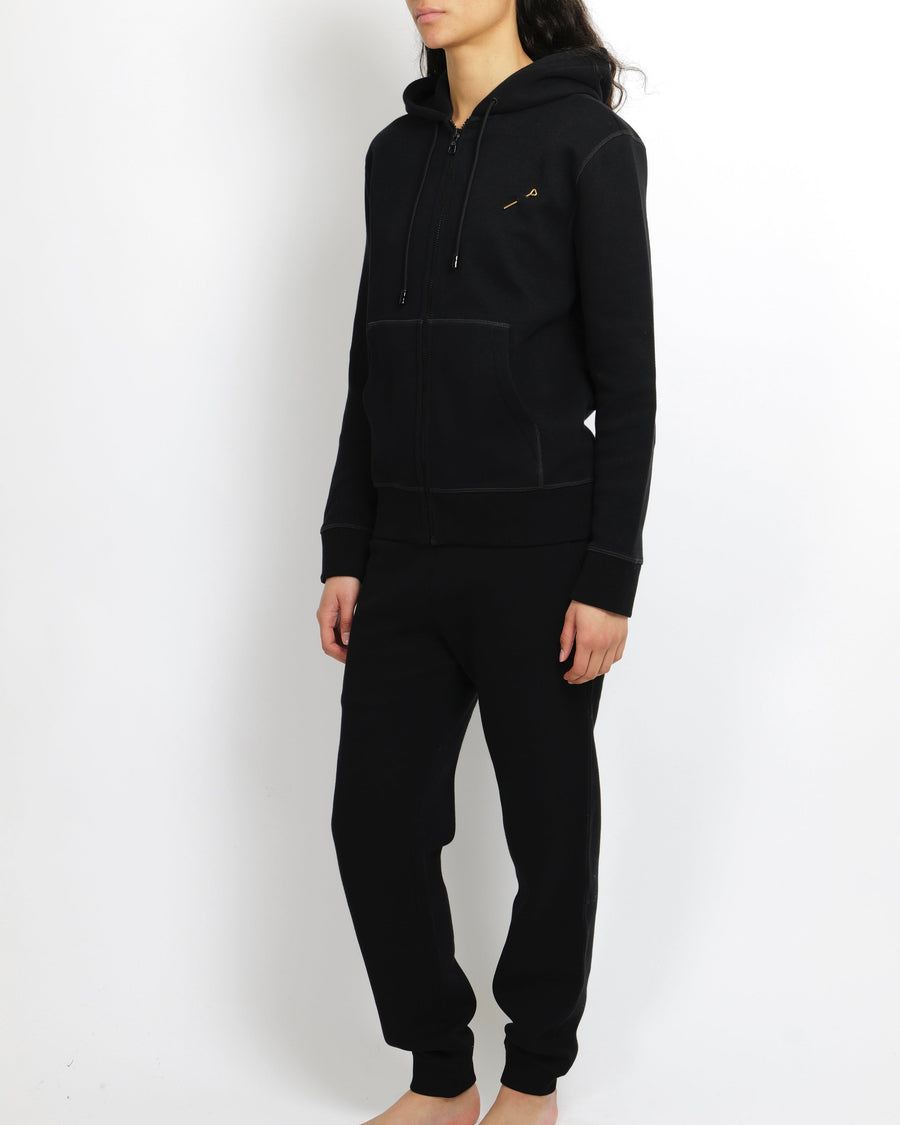 Louis Vuitton Staples Edition Black Hooded Jumper and Sweatpants Tracksuit Set with Gold Pin Detail Size XS (UK 6)