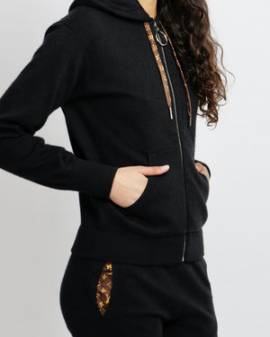 Louis Vuitton Black Cashmere Hooded Jumper and Sweatpants Tracksuit Set with Brown Monogram Details Size XS/S (UK 6/8)