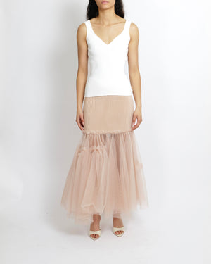 Alexander McQueen Blush Pink Layered Tulle-Trimmed Midi Knit Skirt Size S (UK 8) RRP £1,750