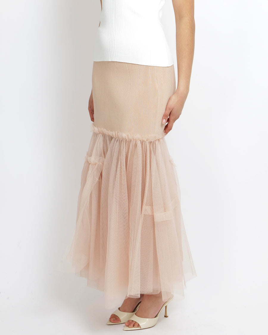 Alexander McQueen Blush Pink Layered Tulle-Trimmed Midi Knit Skirt Size S (UK 8) RRP £1,750