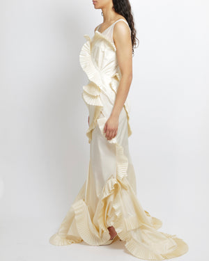 *VERY RARE* Christian Dior by John Galliano Fall 2006 Ivory Ruffle Runway Maxi Dress Size FR 38 (UK 10)