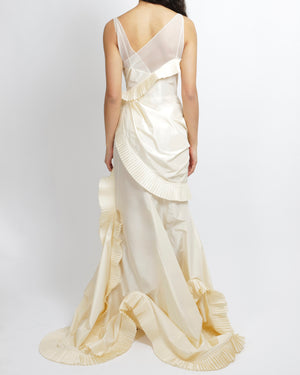 *VERY RARE* Christian Dior by John Galliano Fall 2006 Ivory Ruffle Runway Maxi Dress Size FR 38 (UK 10)