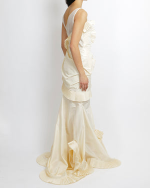 *VERY RARE* Christian Dior by John Galliano Fall 2006 Ivory Ruffle Runway Maxi Dress Size FR 38 (UK 10)