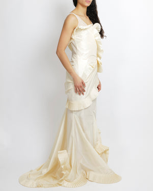 *VERY RARE* Christian Dior by John Galliano Fall 2006 Ivory Ruffle Runway Maxi Dress Size FR 38 (UK 10)