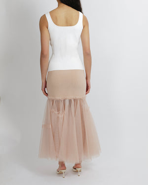 Alexander McQueen Blush Pink Layered Tulle-Trimmed Midi Knit Skirt Size S (UK 8) RRP £1,750