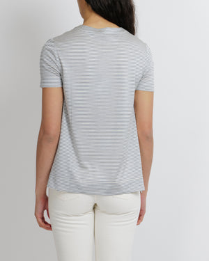 Loro Piana Silk Blue Stripped V-neck Top Size S (UK 8)