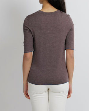 Chanel Brown Wool T-Shirt with CC Logo Embroidered Pocket Detail Size FR 36 (UK 8)