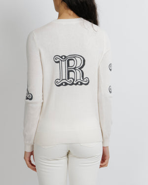 Max Mara Cream Cashmere Jumper with Grey Logo Detail Size S (UK 8)