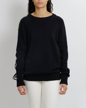 Christian Dior Menswear Navy Jumper With Oblique Logo Sleeve Detail Size L