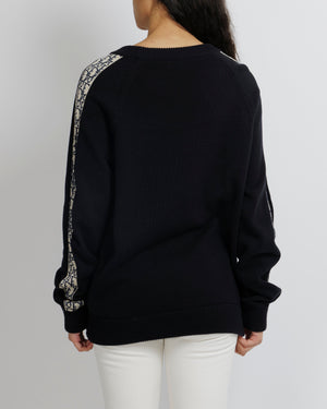 Christian Dior Menswear Navy Jumper With Oblique Logo Sleeve Detail Size L