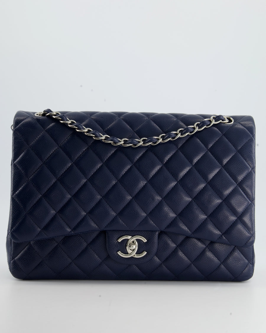 *FIRE PRICE* Chanel Navy Classic Maxi Double Flap Bag in Caviar Leather and Silver Hardware RRP £9,760