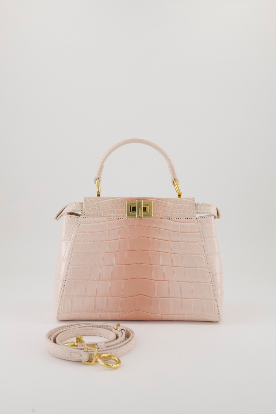 Fendi Mini Peekaboo in Egg Shell & Rose Niloticus Crocodile Leather with Gold Hardware