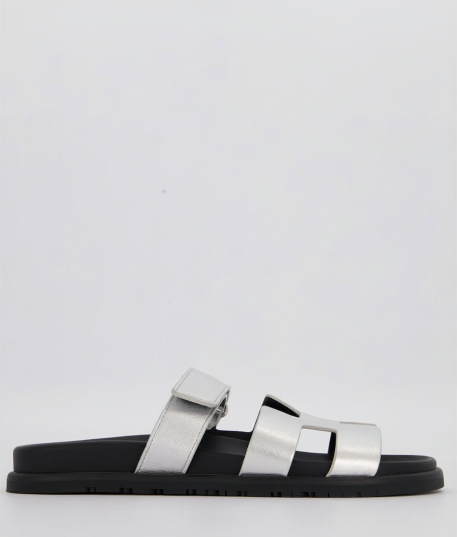 Hermès Gris Argente Goatskin Chypre Sandals Size EU 42