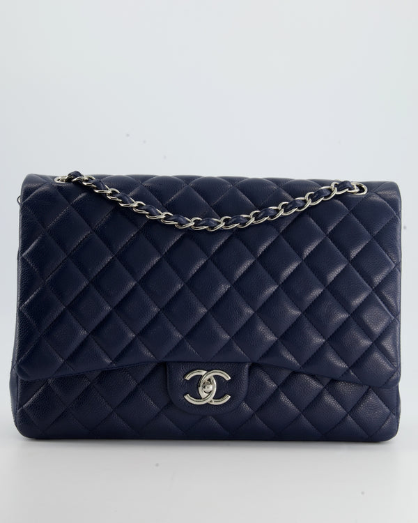 *FIRE PRICE* Chanel Navy Classic Maxi Double Flap Bag in Caviar Leather and Silver Hardware RRP £9,760