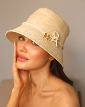 Ruslan Baginskiy Beige Straw Hat with Logo Detail