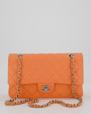 Chanel Peach Classic Medium Double Flap Bag in Lambskin Leather with Silver Hardware