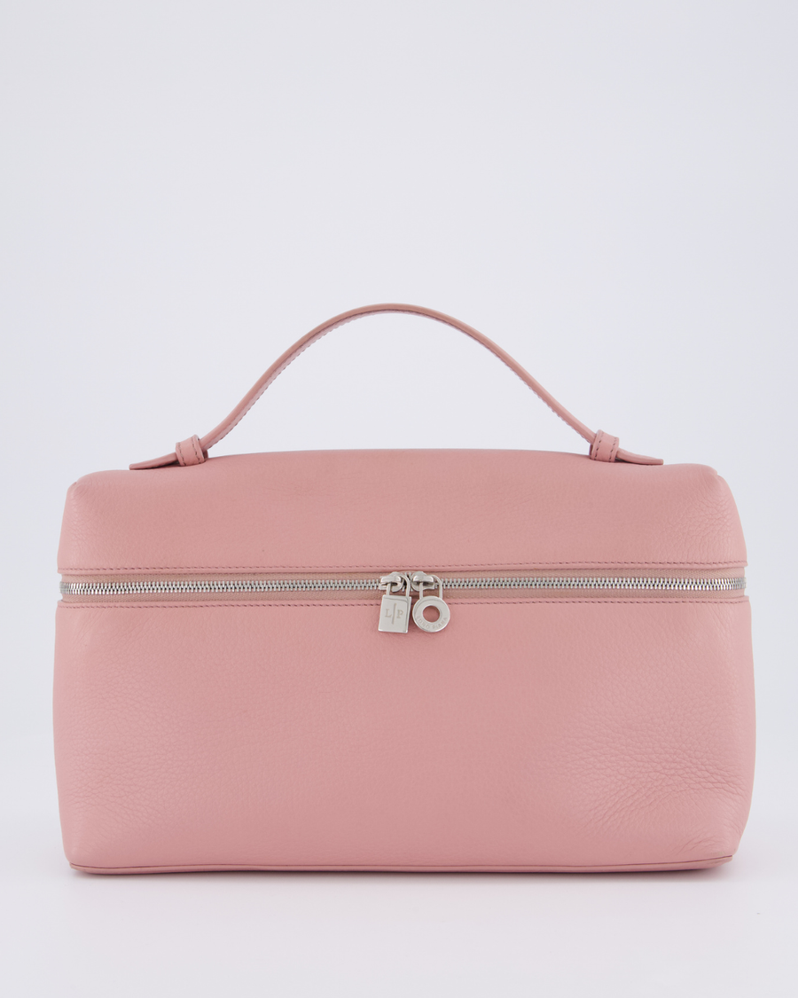 Loro Piana Pink Extra Pocket L27 Pouch Bag Grained Calfskin Leather with Silver Hardware