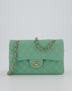 *SUPER HOT* Chanel 21P Mint Green Classic Small Double Flap Bag in Caviar Leather with Champagne Gold Hardware