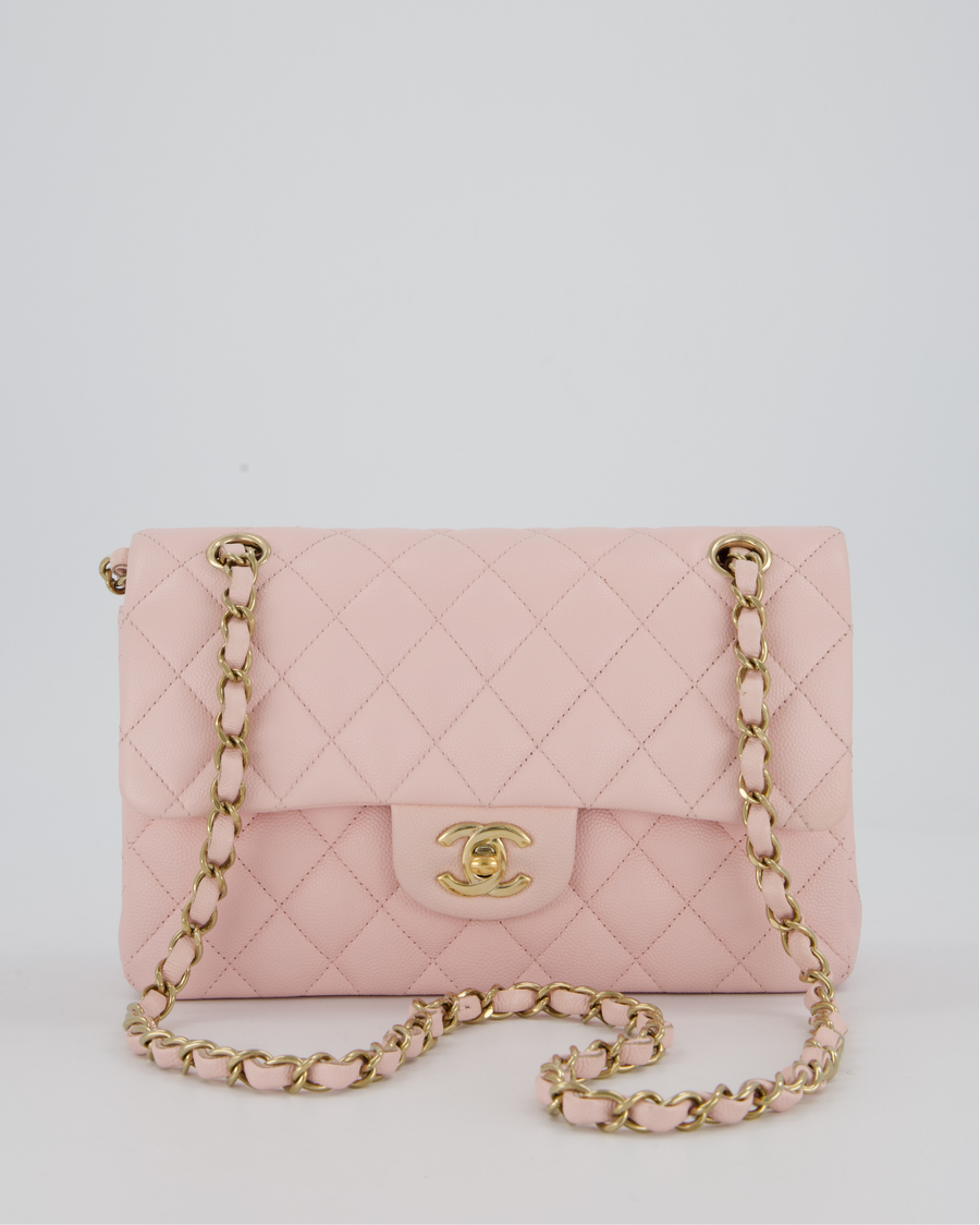 *SUPER HOT* Chanel 22P Pale Pink Classic Small Double Flap Bag in Caviar Leather with Champagne Gold Hardware